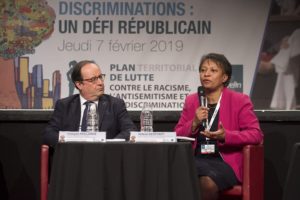 Hélène Geoffroy et François Hollande au plan de lutte contre le racisme, l'antisémitisme et les discriminations